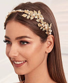 Faux Pearl Leaf Decor Headband Golden Baroque Hair Hoop