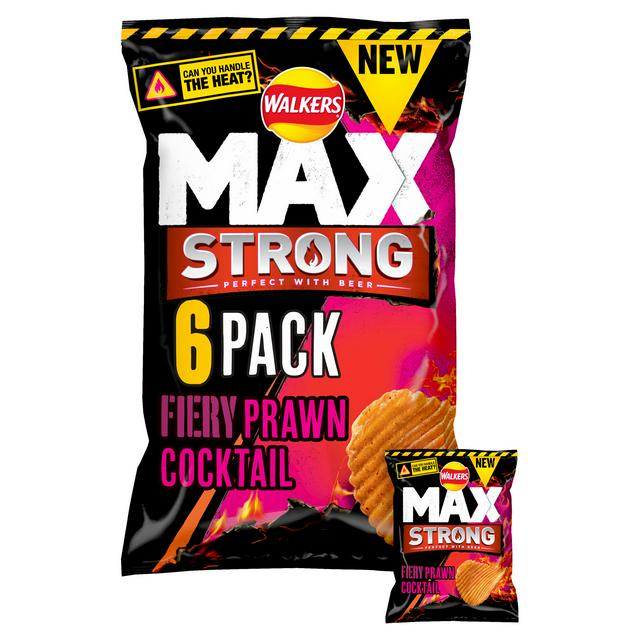 Walkers Max Strong Fiery Prawn Cocktail Crisps 6 x 27g