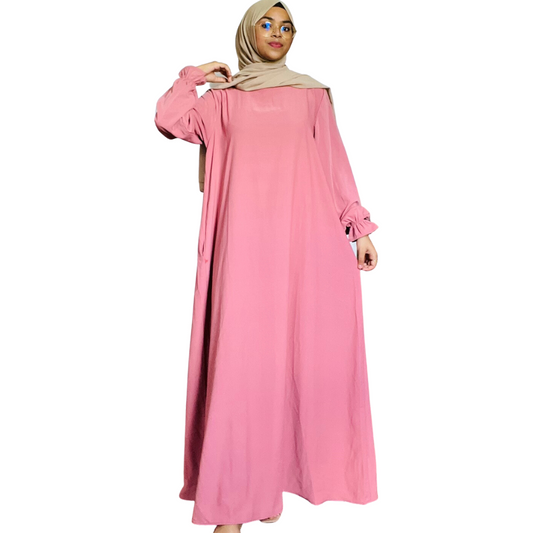 Dusky Pink Gathered Sleeve Abaya