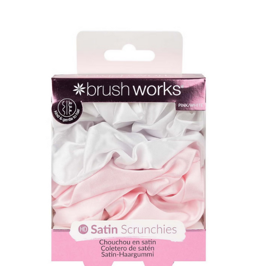 Brushworks Pink and White Satin Scrunchies (Pack of 4)