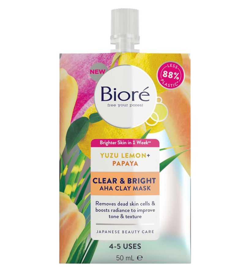 Bioré Clear & Bright Yuzu Lemon and Papaya AHA Clay Face Mask 50ml